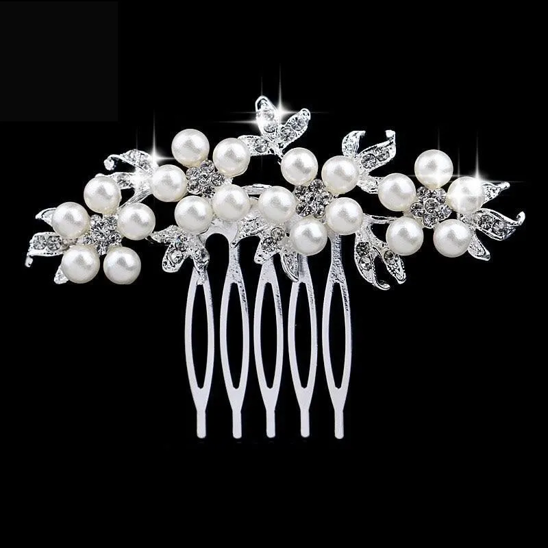 Pearl Crystal Wedding Hair Floral Bridal Hair Combs Accessories