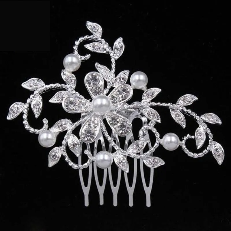 Pearl Crystal Wedding Hair Floral Bridal Hair Combs Accessories