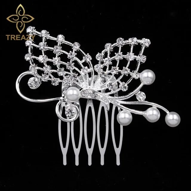 Pearl Crystal Wedding Hair Floral Bridal Hair Combs Accessories