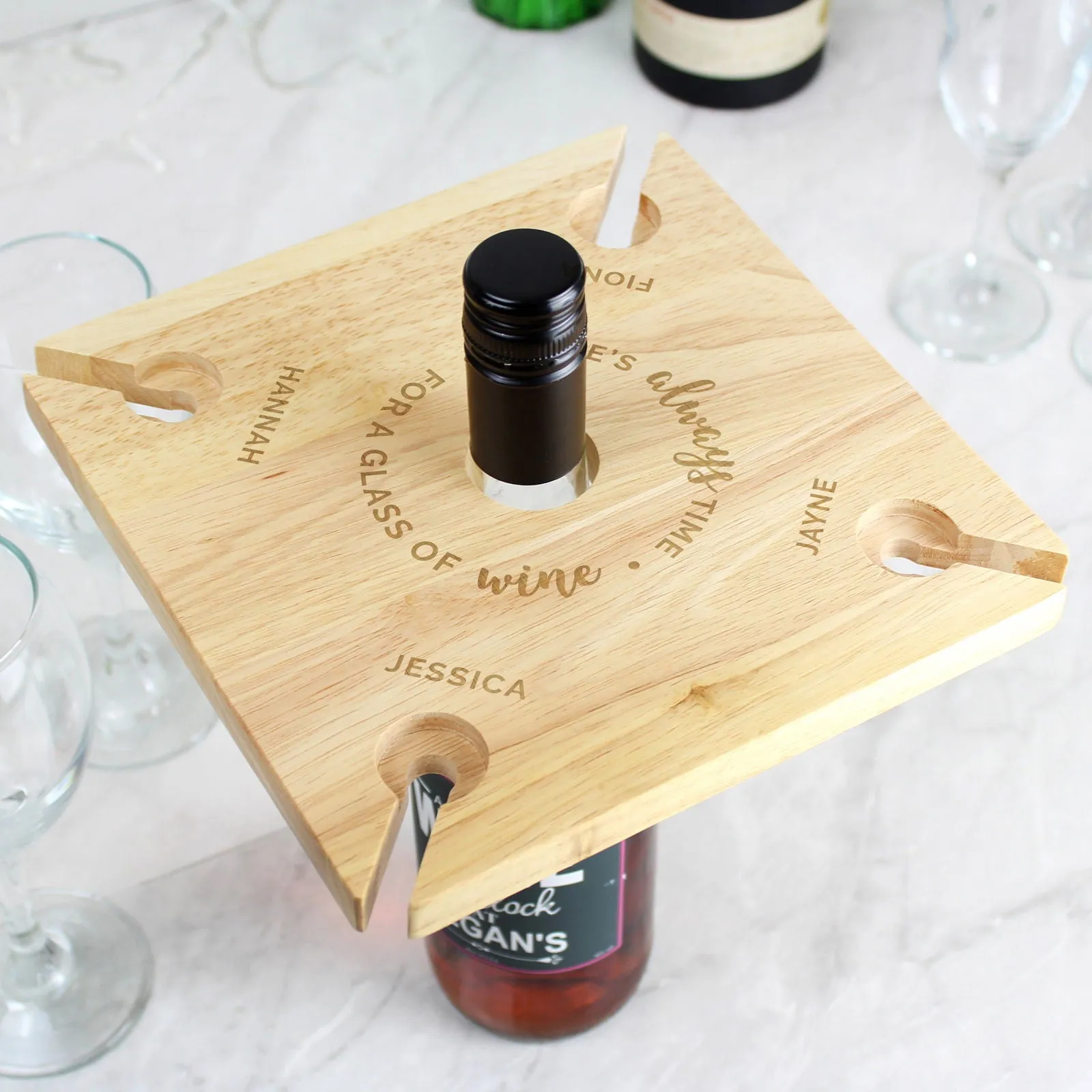 Personalised ...Time For A Glass Of Wine Four Wine Glass Holder & Bottle Holder