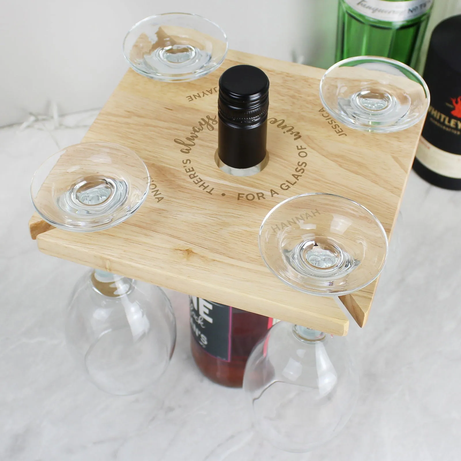 Personalised ...Time For A Glass Of Wine Four Wine Glass Holder & Bottle Holder