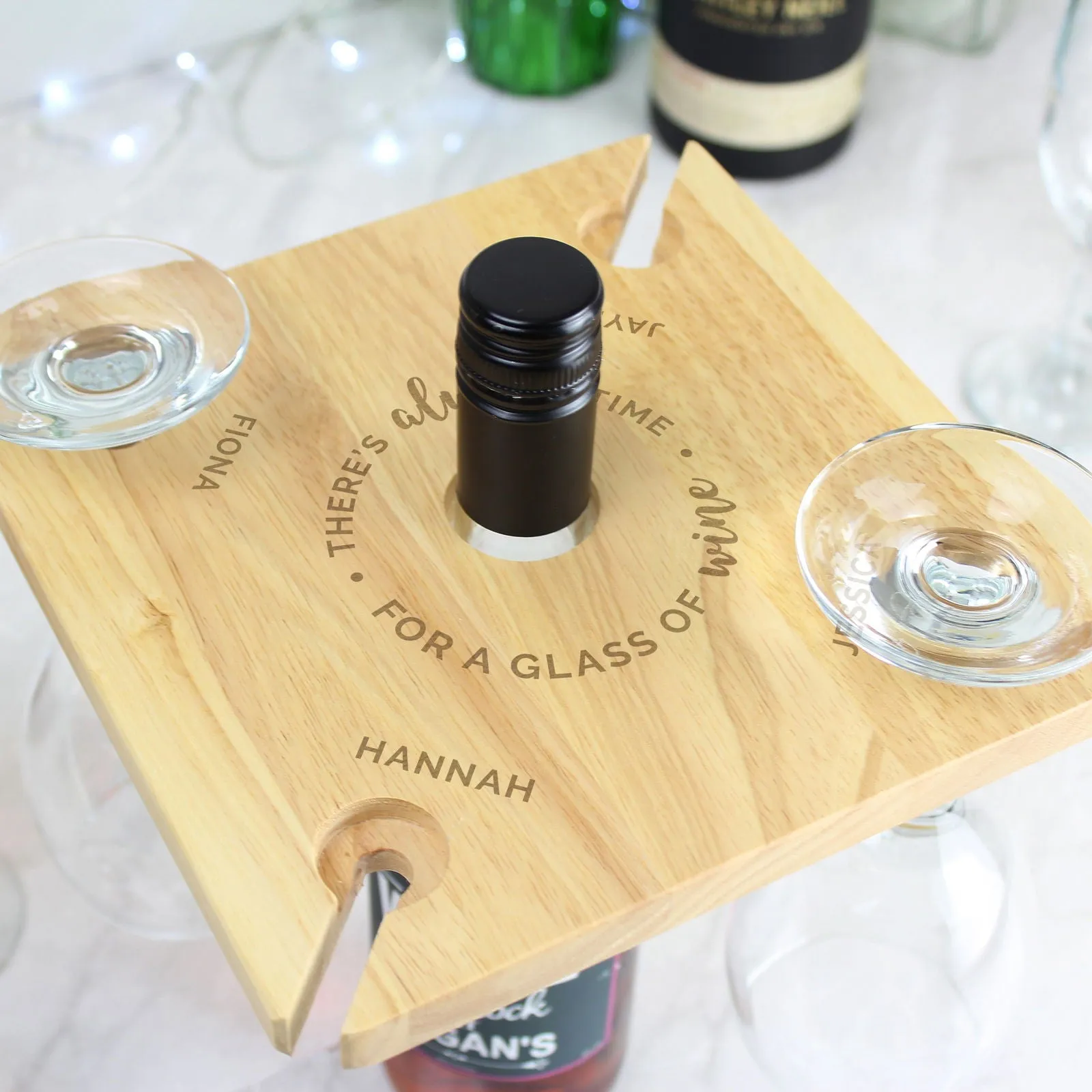 Personalised ...Time For A Glass Of Wine Four Wine Glass Holder & Bottle Holder