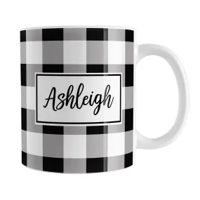 Personalized Name Black and White Buffalo Plaid Mug