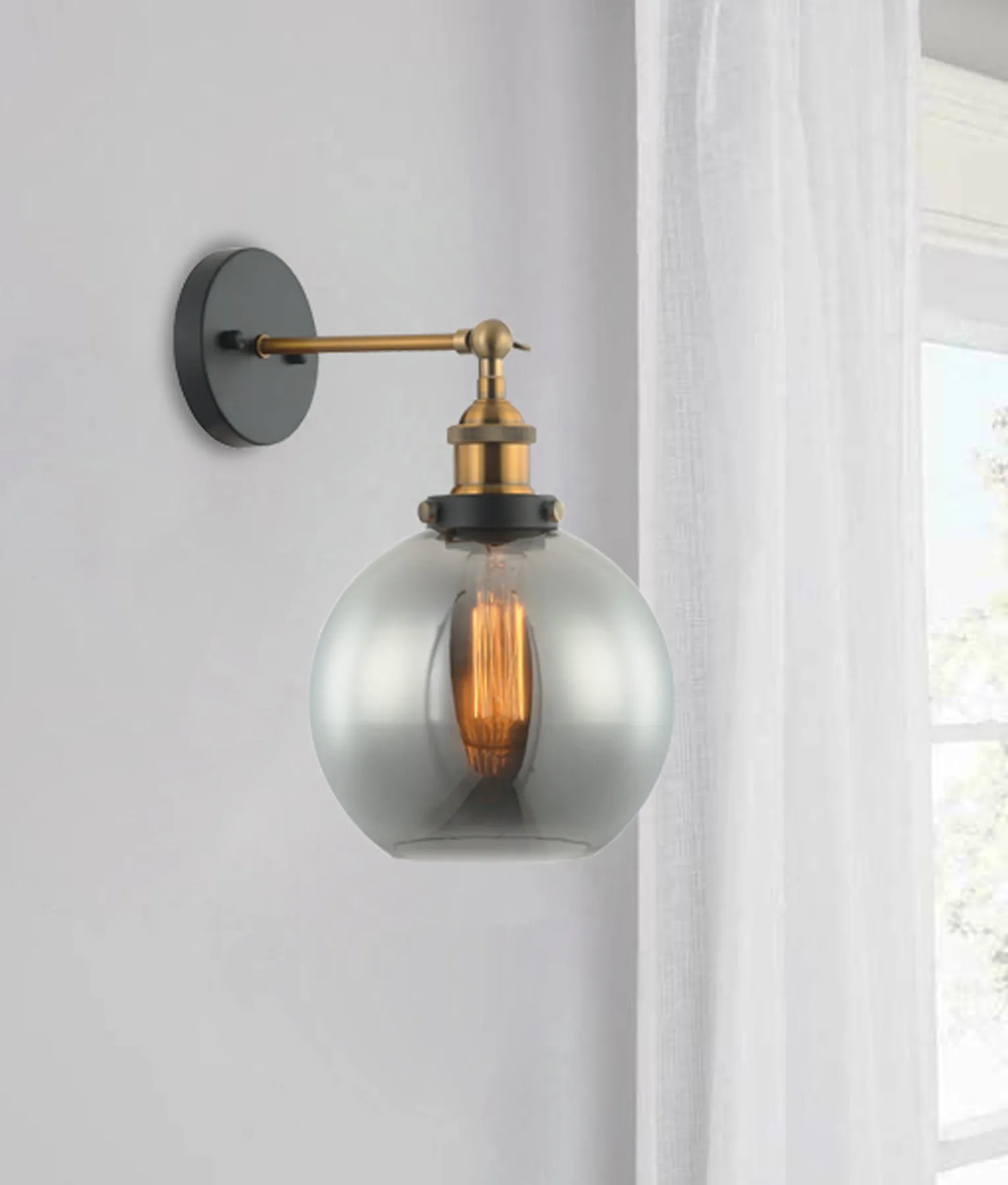 PESINI: Interior Swing Arm Glass with Antique Brass/ Chrome Highlight Wall Lights