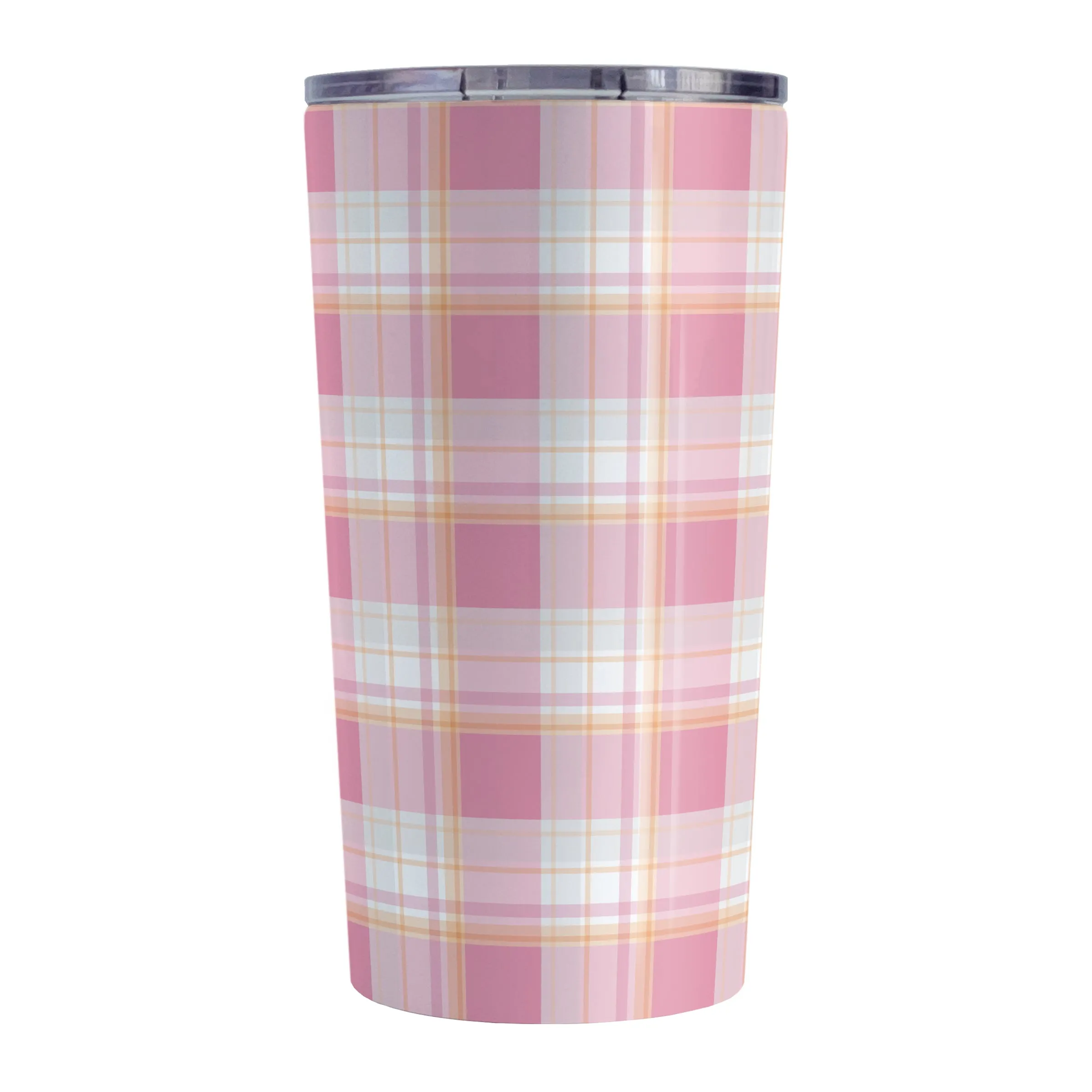 Pink Orange Plaid Tumbler Cup