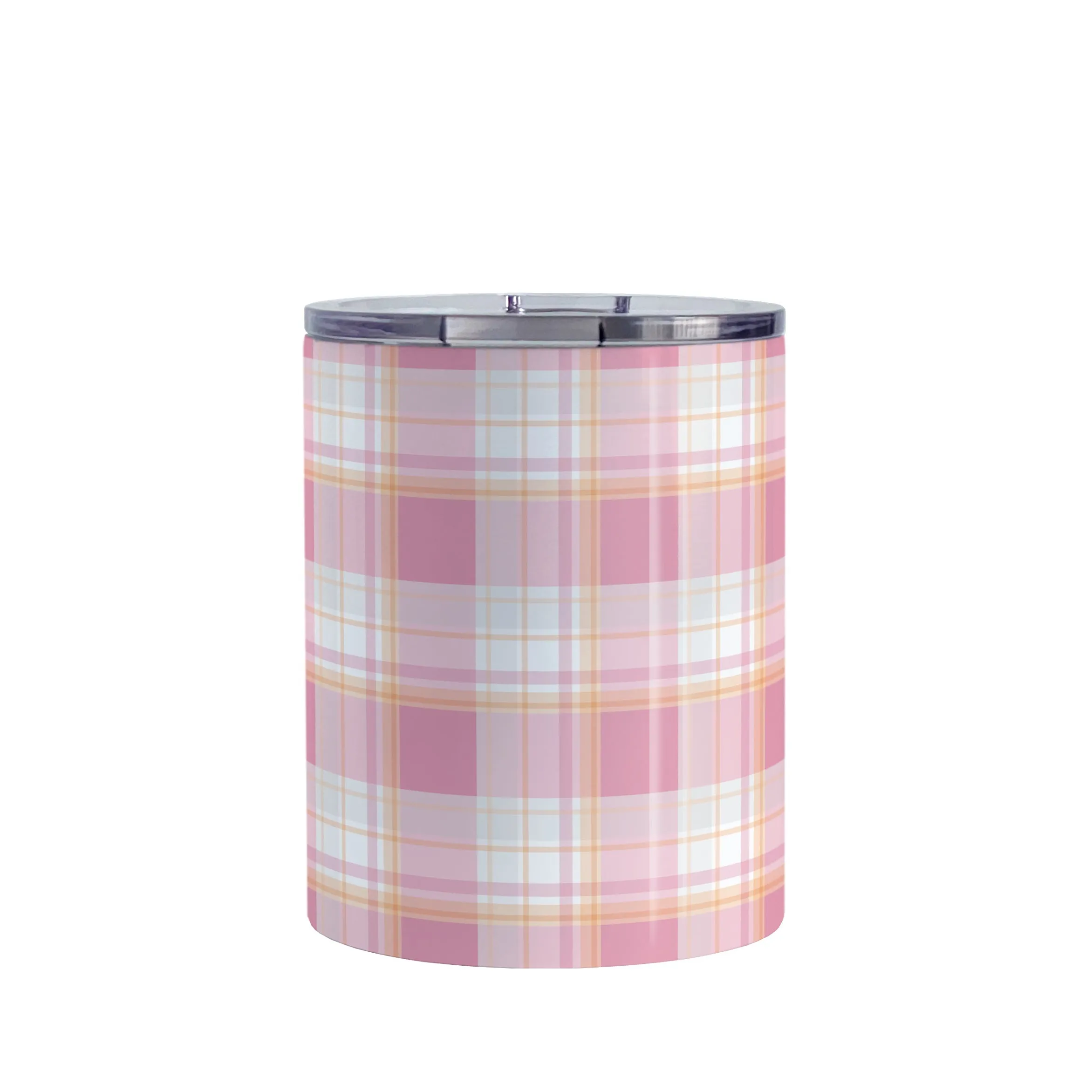 Pink Orange Plaid Tumbler Cup