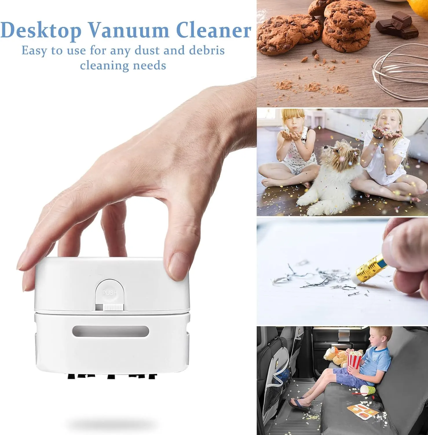 Portable Mini Vacuum Cleaner-Desktop Vacuum Cleaner-Crumb Vacuum/Desk Vacuum Cleaner Mini Handheld Table dust Sweeper 360º Rotatable Design for Keyboard/Can Suck up Crumbs（White）