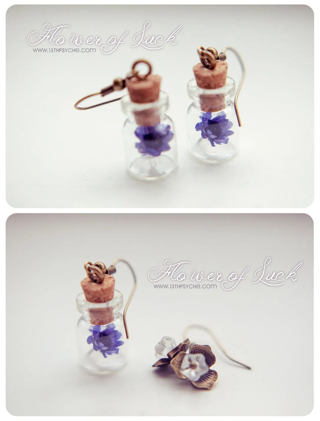 Real dried flower glass bottle earrings