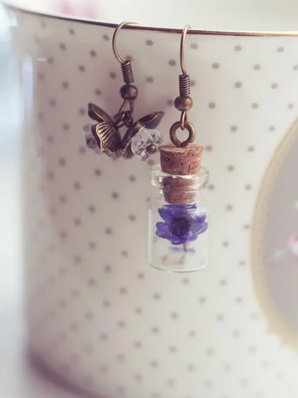 Real dried flower glass bottle earrings