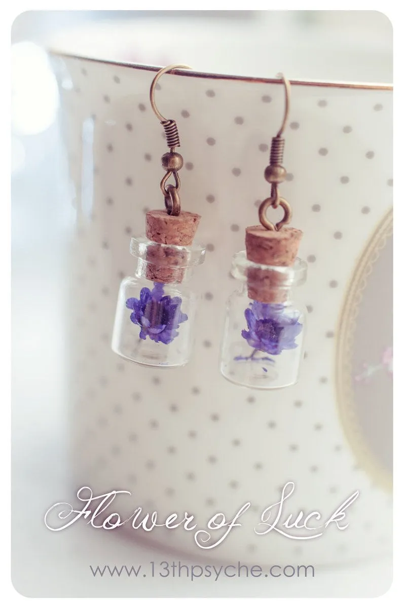 Real dried flower glass bottle earrings