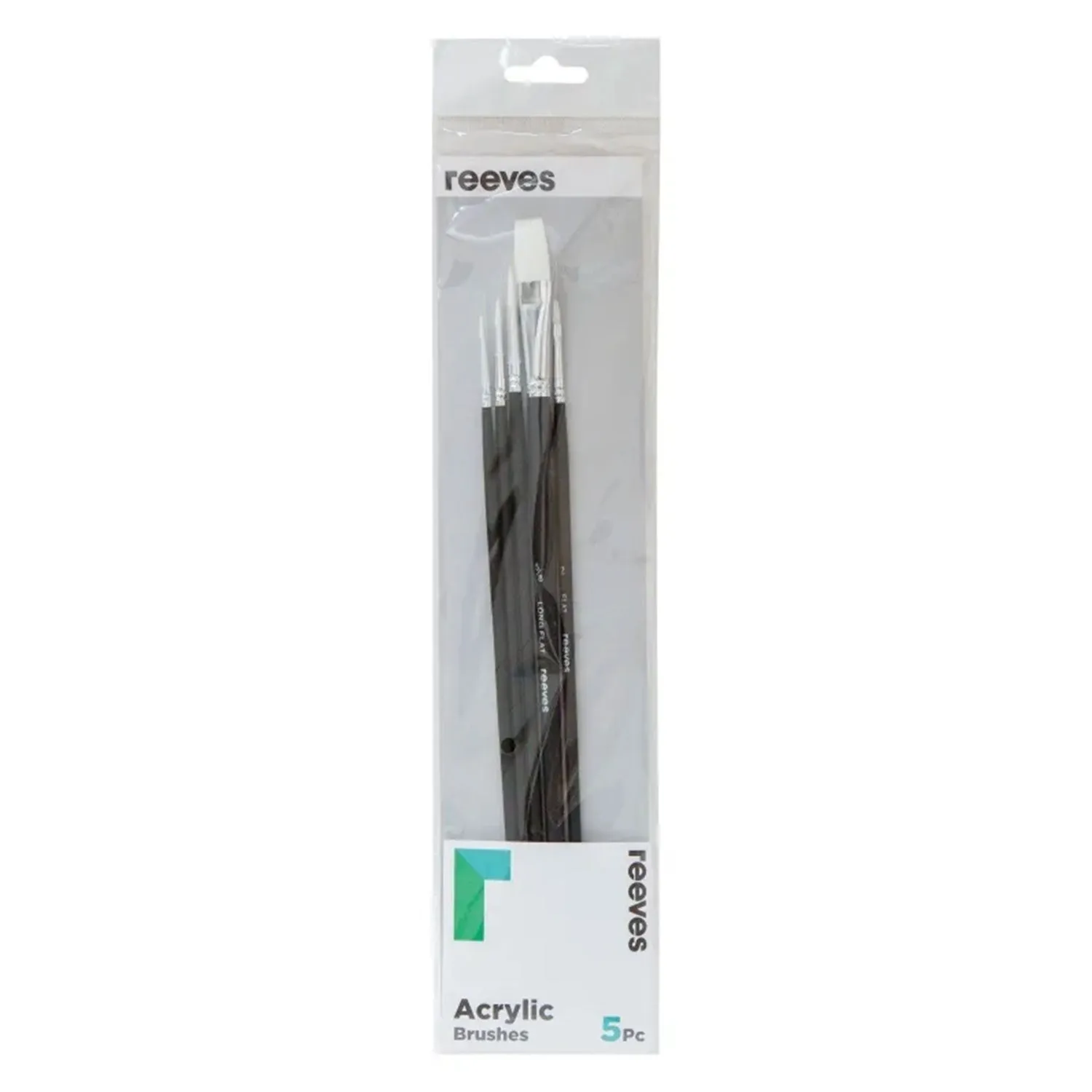 Reeves Acrylic Brushes Long Handle Set of 5 - No. 5/8 Long Flat; No. 1, 3 & 5 Round; No. 2 Flat