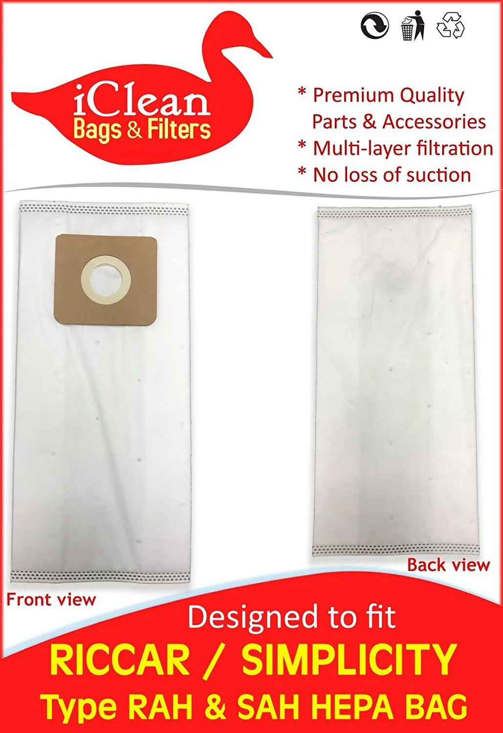 RICCAR RAH - Simplicity SAH HEPA Bag by iClean Vacuums