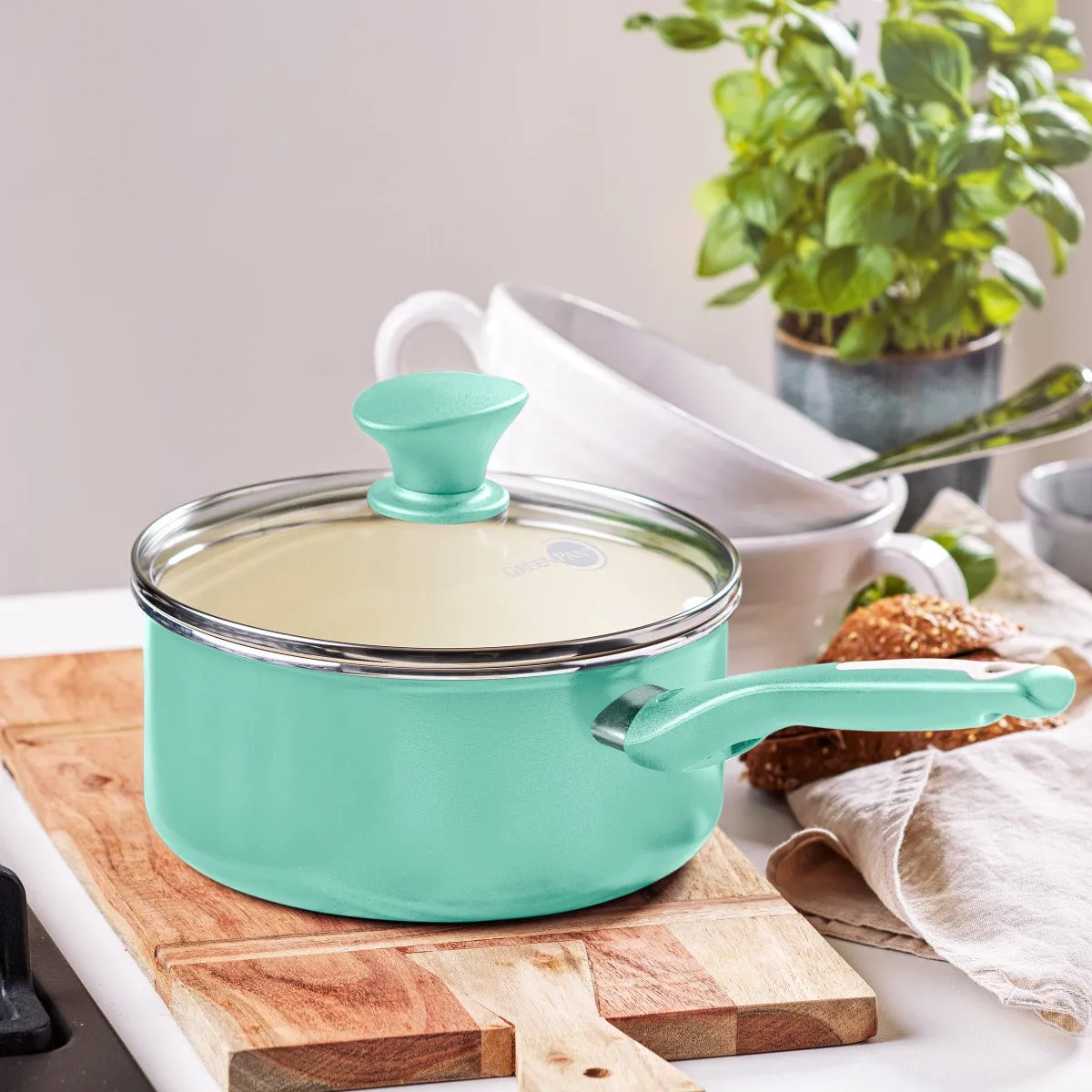 Rio Ceramic Nonstick 2-Quart Saucepan with Lid | Turquoise