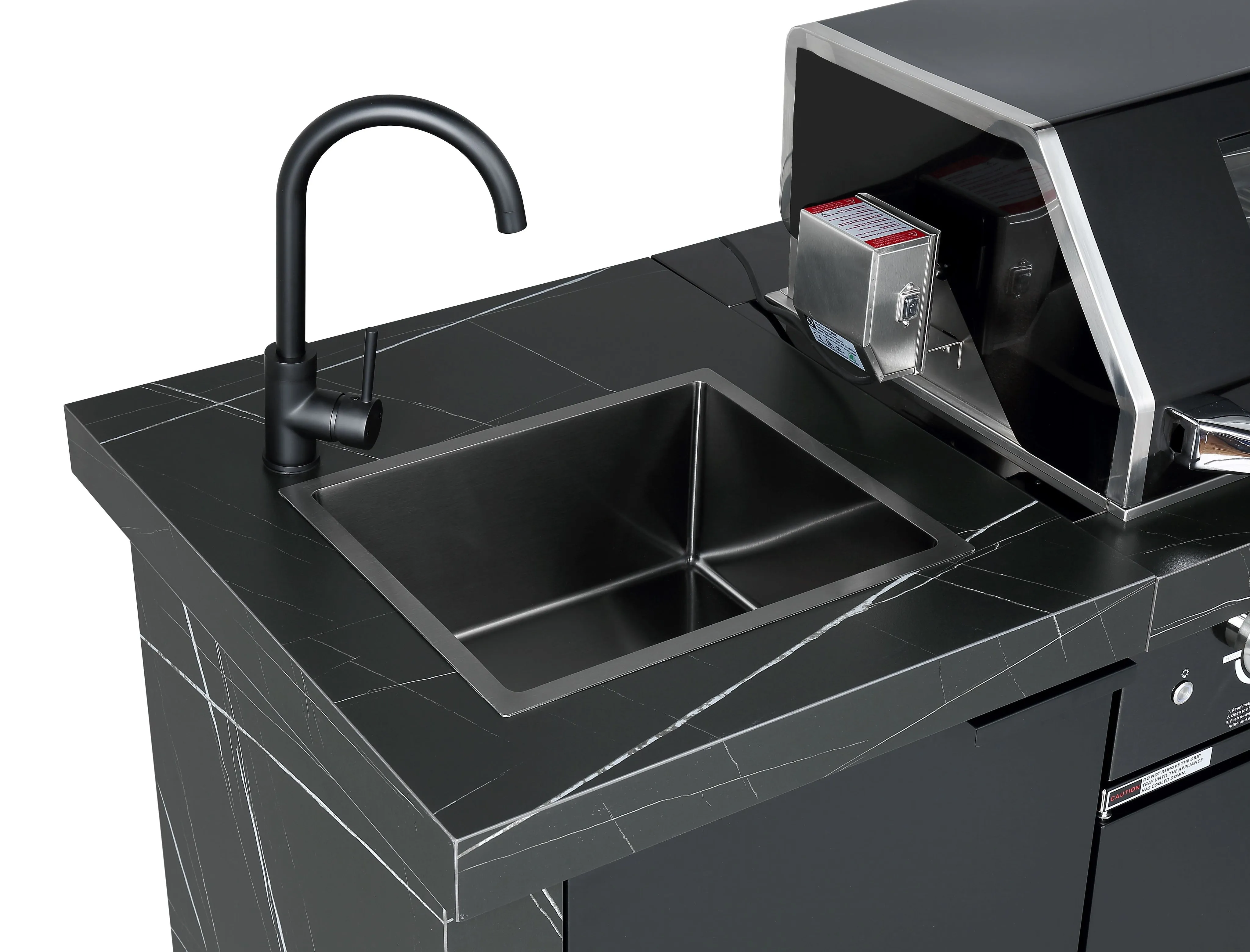 Rockpool Black 4B   Wok: Designer Outdoor BBQ Kitchen Package Inc Fridge, Sink, Rear Infrared, Rotisserie, BBQ Cover