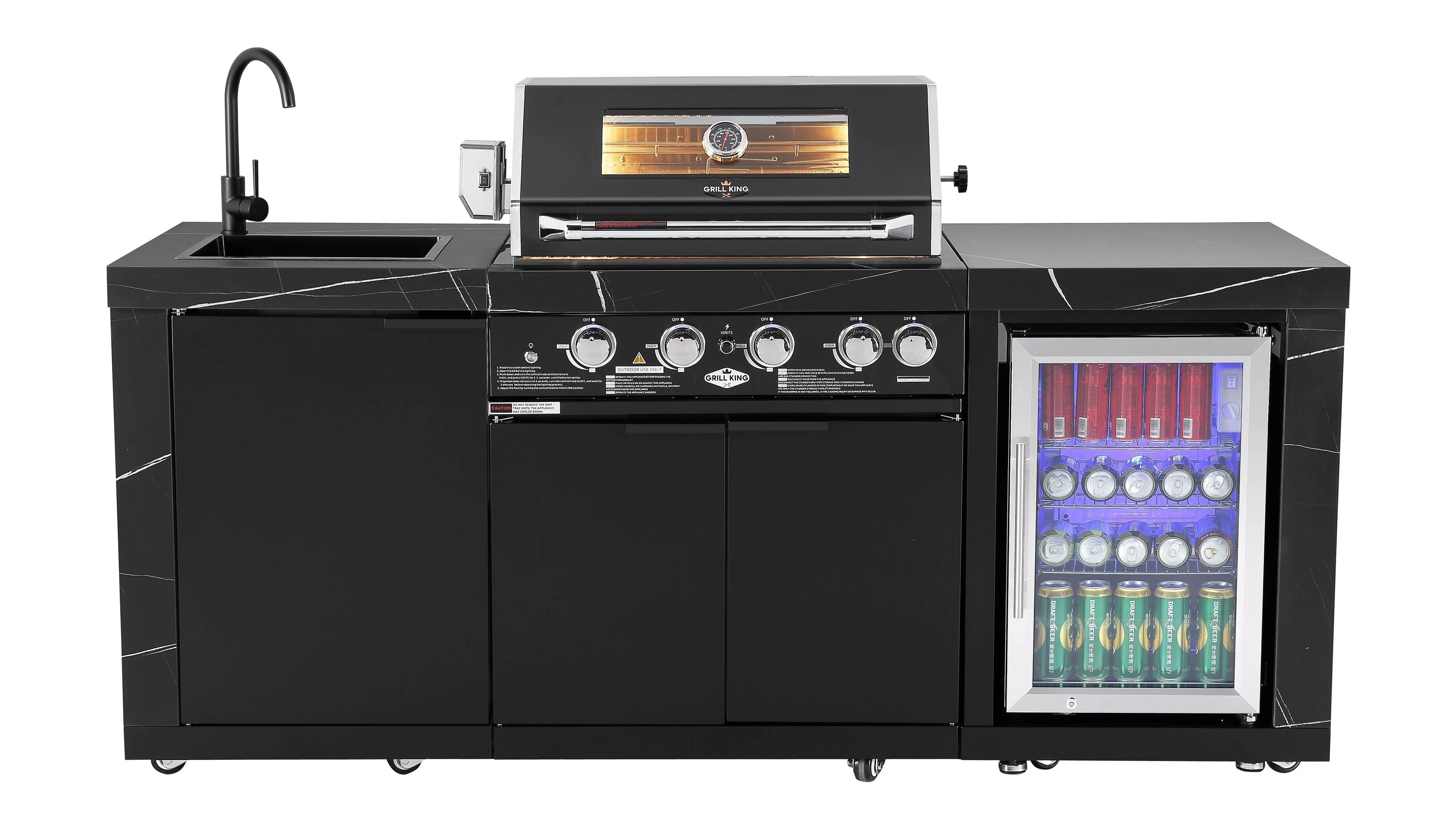 Rockpool Black 4B   Wok: Designer Outdoor BBQ Kitchen Package Inc Fridge, Sink, Rear Infrared, Rotisserie, BBQ Cover