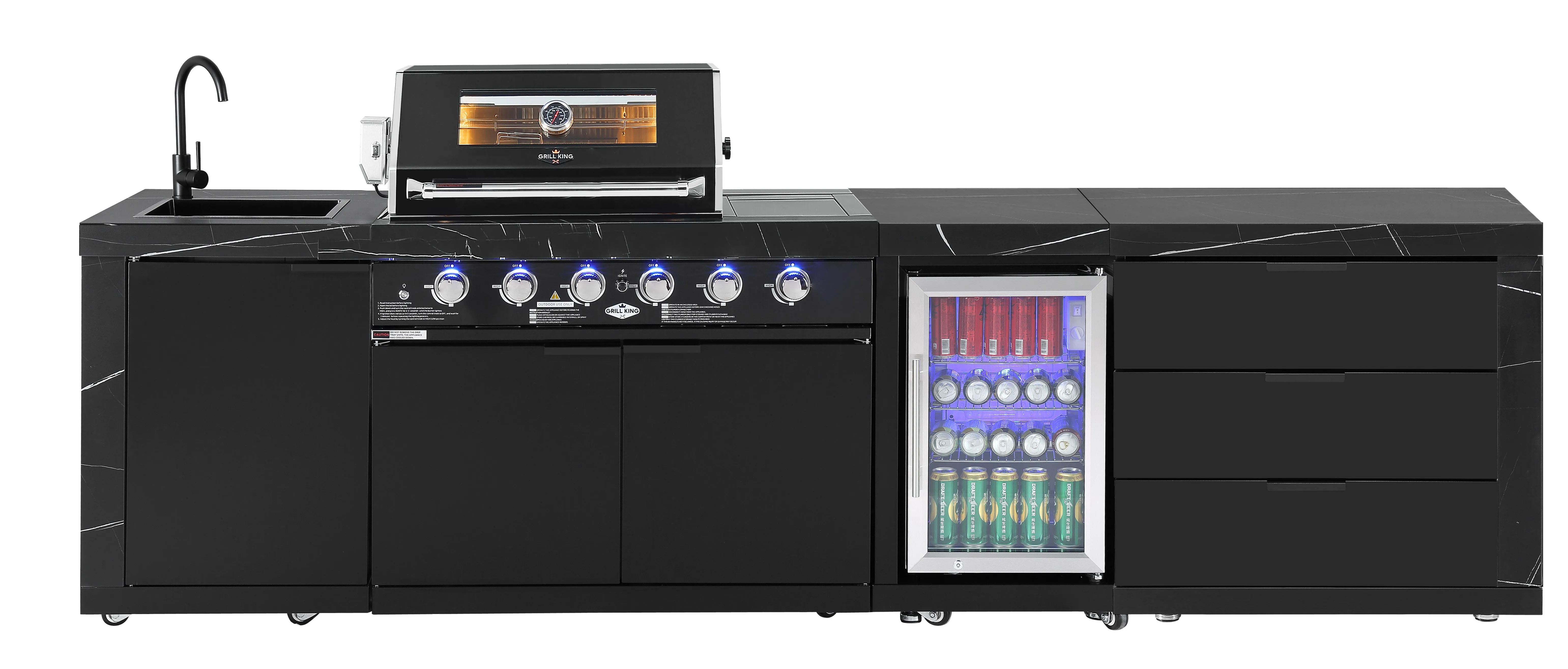 Rockpool Black 4B   Wok: Designer Outdoor BBQ Kitchen Package Inc Fridge, Sink, Rear Infrared, Rotisserie, BBQ Cover