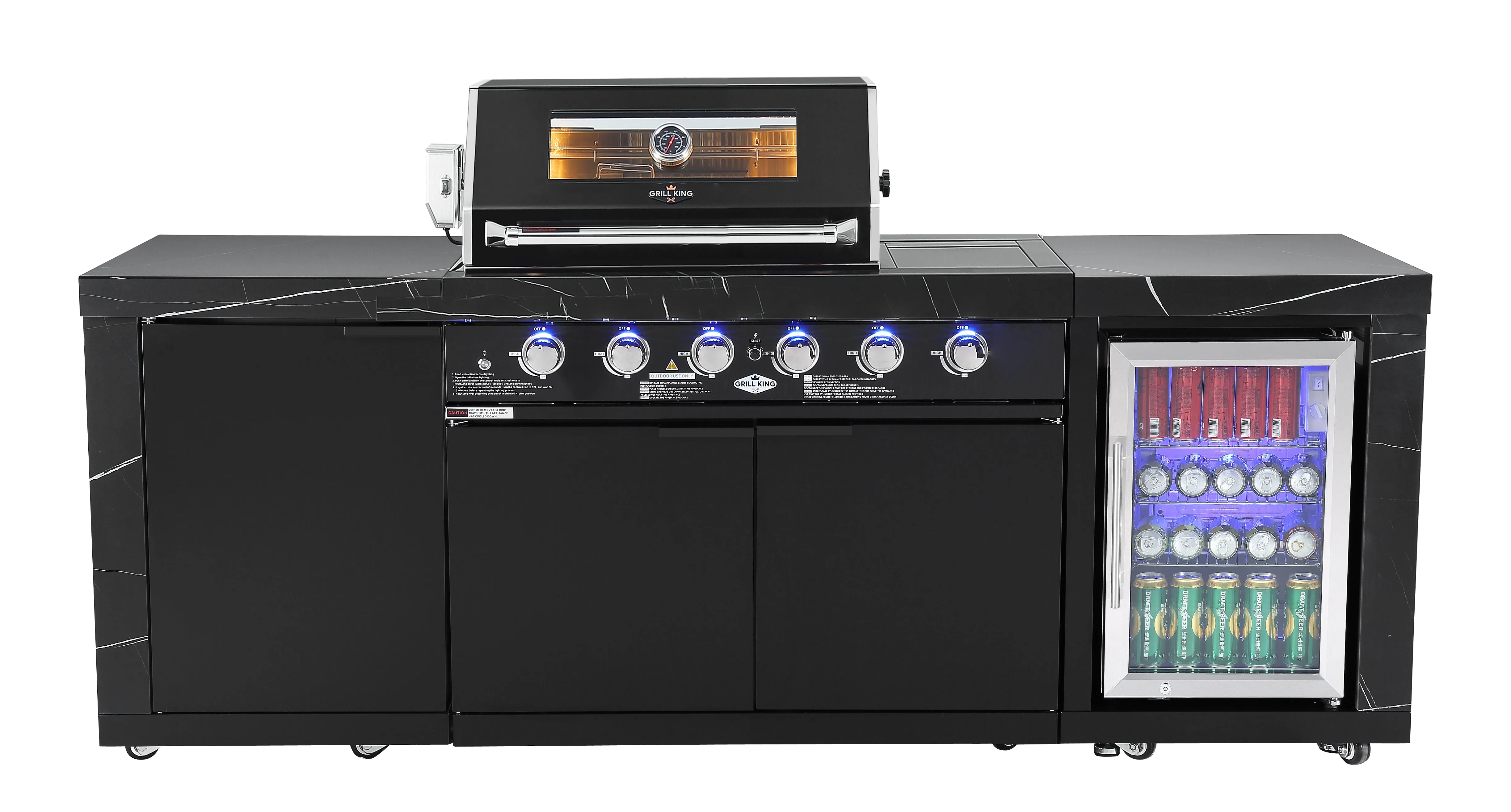 Rockpool Black 4B   Wok: Designer Outdoor BBQ Kitchen Package Inc Fridge, Sink, Rear Infrared, Rotisserie, BBQ Cover