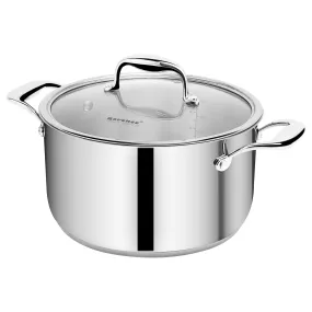 Rorence Stainless Steel Stock Pot with Lid: 6 Quart Stockpot Pasta Pot with Two Side Spouts, capsule Bottom, Glass Lid