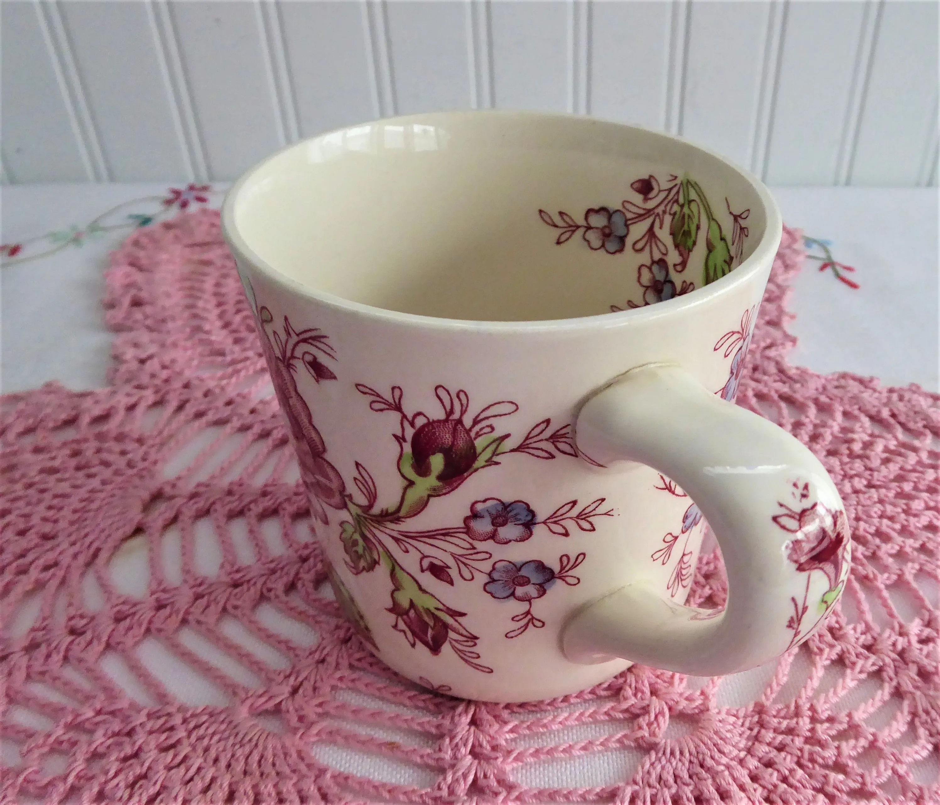 Rose Chintz Mug Johnson Brothers 1960s Hand Colored on Red Transfer 8 Oz