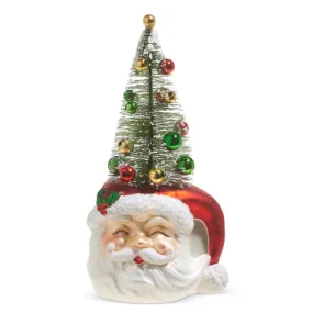 Santa Bottle Brush Tree Glass Ornament