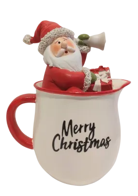 Santa in A Merry Christmas Mug with Christmas Gifts & Bell 7"x6" resin