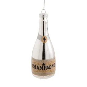 Silver Champagne Bottle Glass Ornament