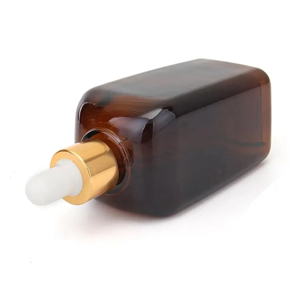 Six Square Amber Glass Dropper Bottles 10ml 20ml 30ml 50ml 100ml