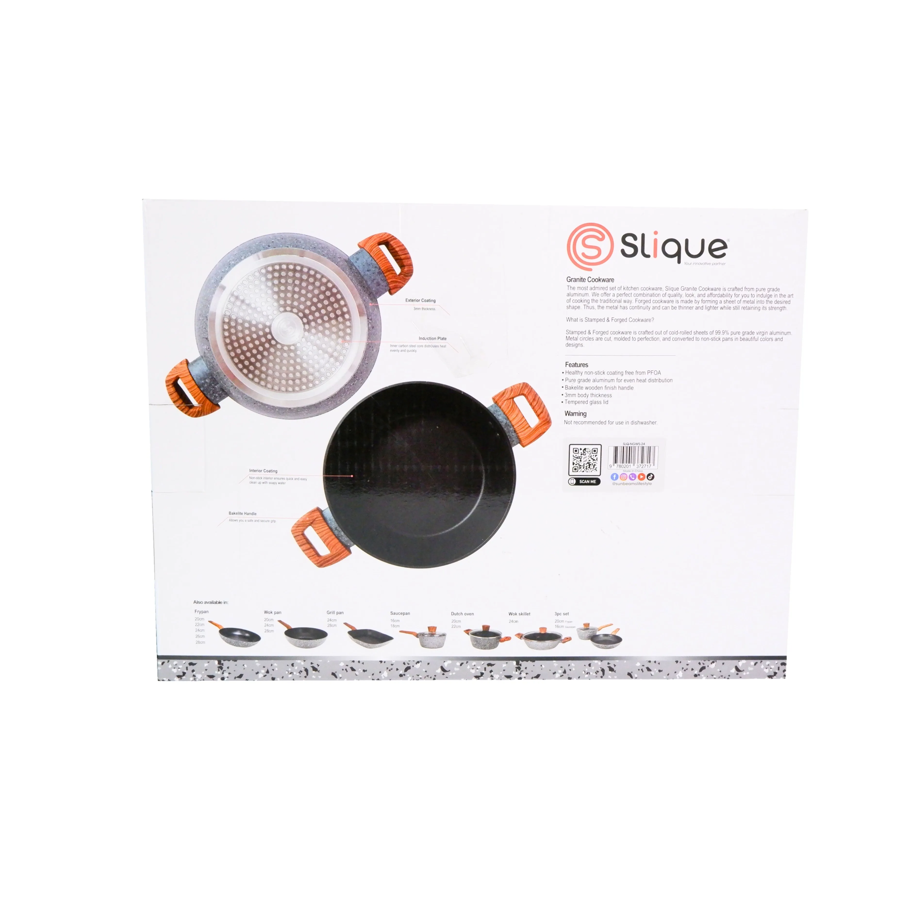 Slique Premium Granite Wok Skillet 24cm with Lid in a Box