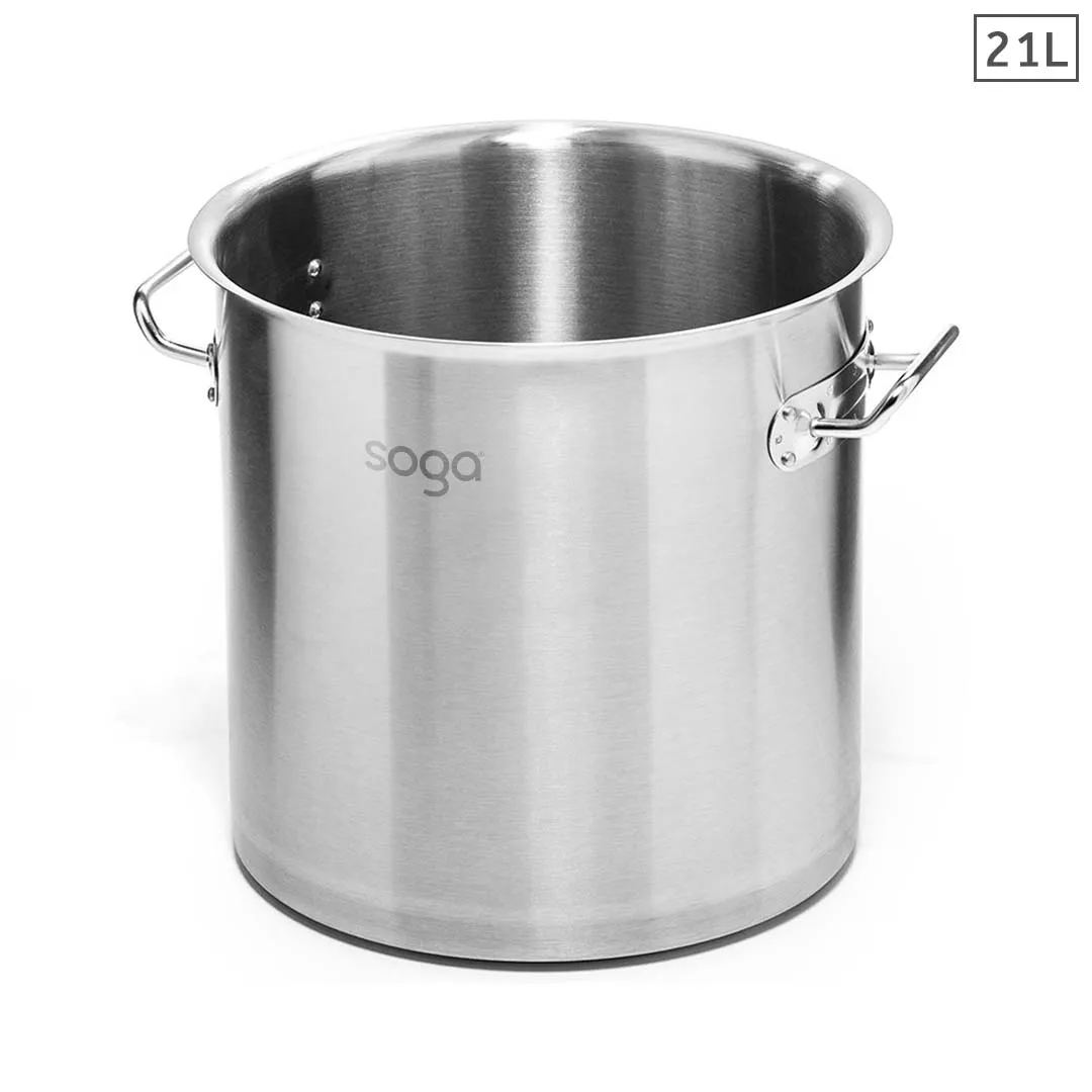 SOGA Stock Pot 21L Top Grade Thick Stainless Steel Stockpot 18/10 Without Lid