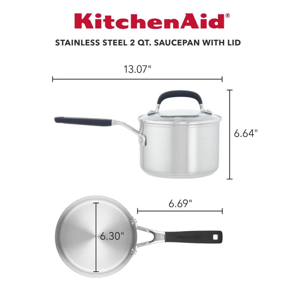 Stainless Steel 2-Quart Saucepan with Measuring Marks and Lid