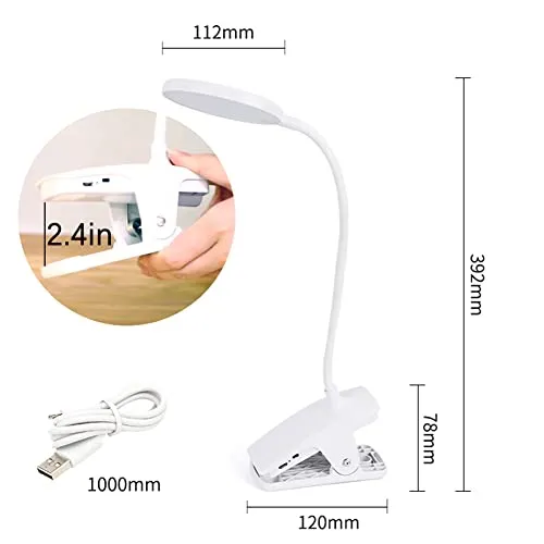 SUNLONG Dorm Room Essential Clip on Light Wall-Mounted, 3 Color Portable Desk Light Mini Clip Lamp, Battery Operation Small Desk Lamp with Clamp, Reading Lights for Books Bunk Bed Headboard Makeup