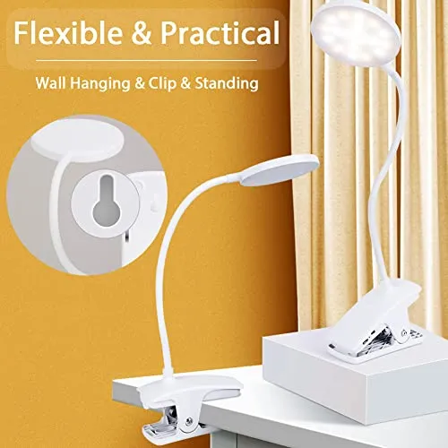 SUNLONG Dorm Room Essential Clip on Light Wall-Mounted, 3 Color Portable Desk Light Mini Clip Lamp, Battery Operation Small Desk Lamp with Clamp, Reading Lights for Books Bunk Bed Headboard Makeup