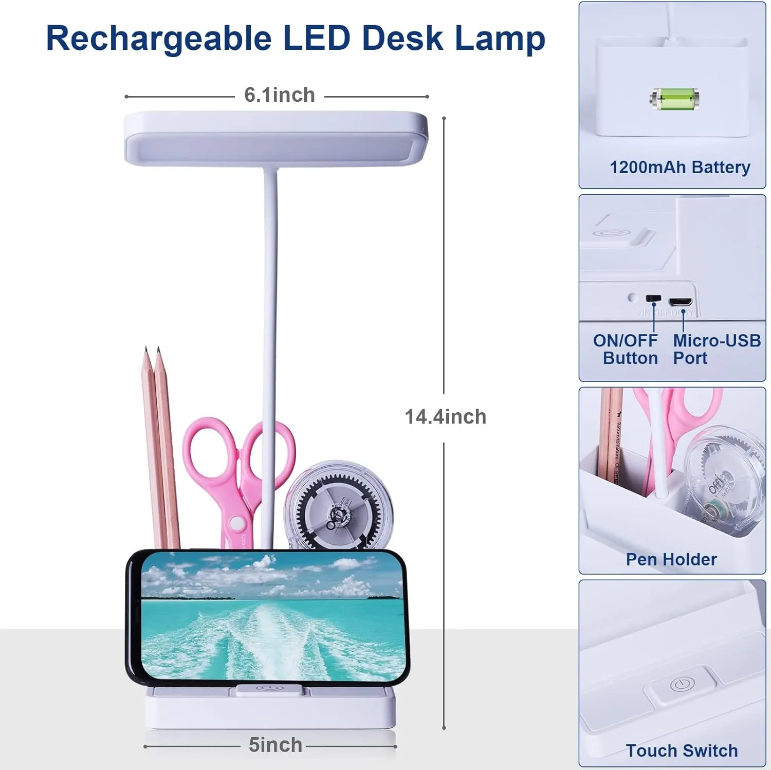 Table Lamp Gift Pen Holder Eye Care Rechargeable LED Night Lamp Bedroom Bedside Reading Lamp Storage Drawer Table Lamp