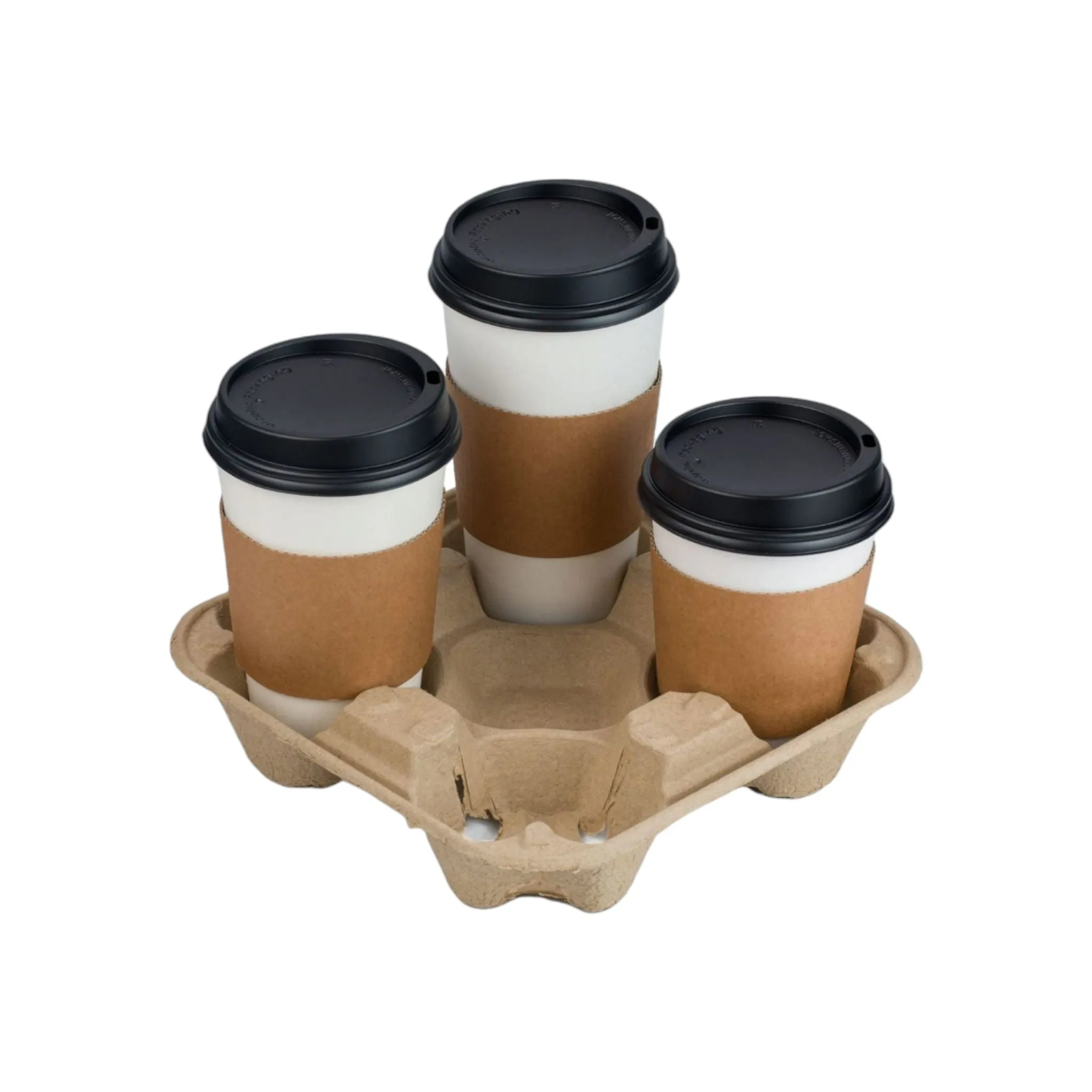 Take Away 4-Cup Holder Disposable Coffee Eco Friendly Compostable Pulp Tray 10pack