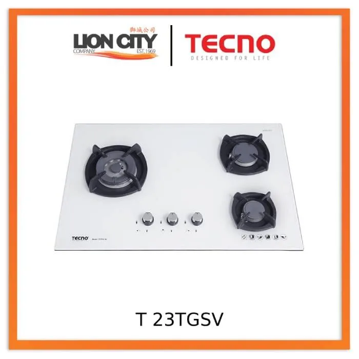 Tecno Uno T 23 TGSV  Toughened Glass Hob (SCHOTT)  75cm, V.V.S, INFERNO* (Big Burner) 3 Burners (1x Big, 1x Medium, 1x Small)