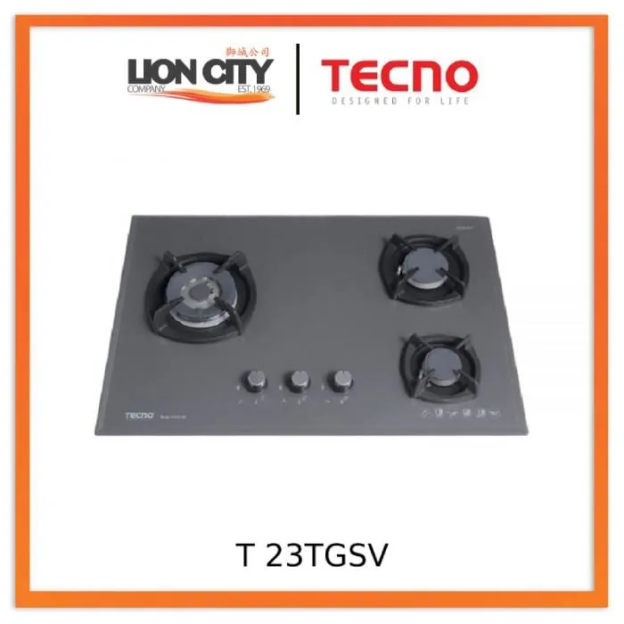 Tecno Uno T 23 TGSV  Toughened Glass Hob (SCHOTT)  75cm, V.V.S, INFERNO* (Big Burner) 3 Burners (1x Big, 1x Medium, 1x Small)