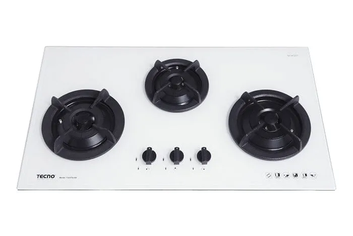 Tecno Uno T 333 TGSV / OPWH Toughened Glass Hob (SCHOTT) Optic White/Matte Grey / Matte Black 86cm, V.V.S  3 Burners (2x Big, 1x Medium)