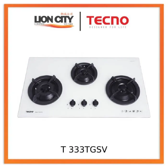 Tecno Uno T 333 TGSV / OPWH Toughened Glass Hob (SCHOTT) Optic White/Matte Grey / Matte Black 86cm, V.V.S  3 Burners (2x Big, 1x Medium)