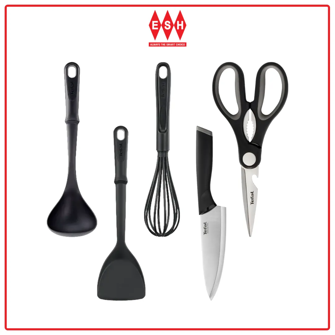 Tefal Kitchenware 5 Pcs Set (Chef Knife 15cm   Kitchen Shears 21cm   Ladle Spatula   Wok Spatula   Bievenue Whisks)