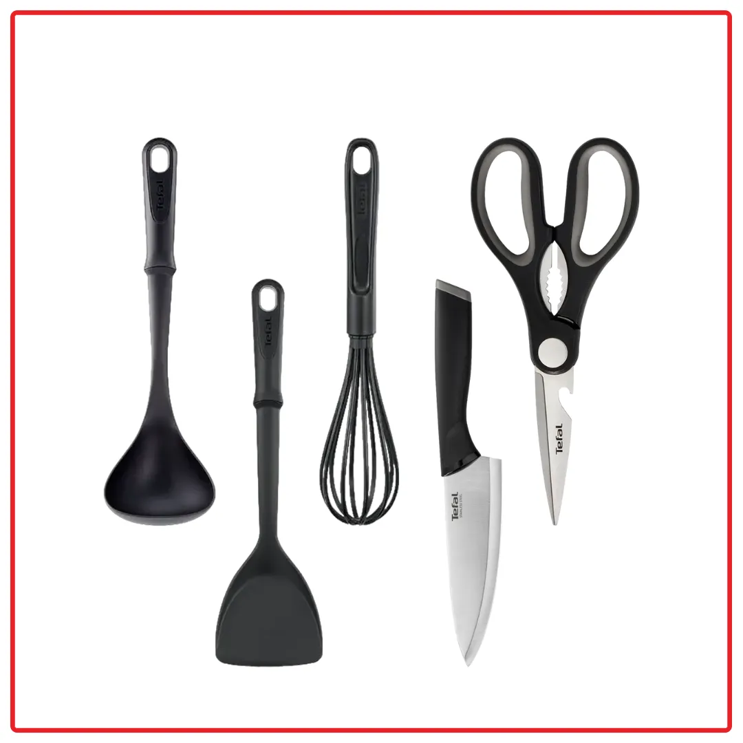 Tefal Kitchenware 5 Pcs Set (Chef Knife 15cm   Kitchen Shears 21cm   Ladle Spatula   Wok Spatula   Bievenue Whisks)