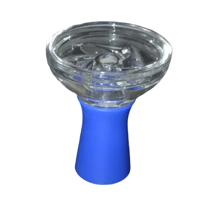 Tobacco Cup (Silicone   Glass) Blue - راس أرجيلة سيليكون   زجاج