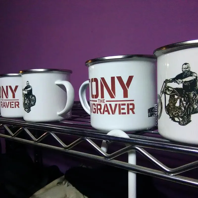 TONY THE ENGRAVER ENAMEL MUG