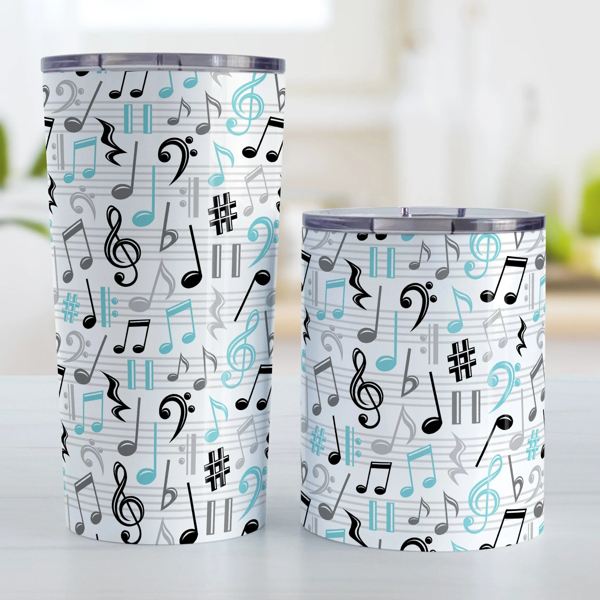 Turquoise Music Notes Pattern Tumbler Cup