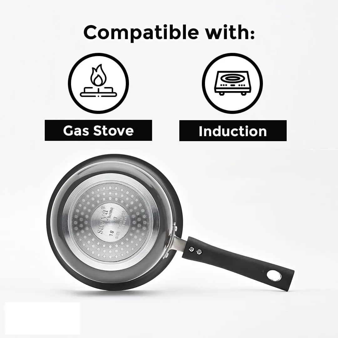 UMAI X Savya Home Hard Anodized Aluminum Sauce Pan with Stainless Steel Lid | Non-Toxic, Non-Reactive, Durable & Scratch Resistant | Gas Stove & Induction Cookware Set | 18 Cm, 2.3 Ltrs Capacity