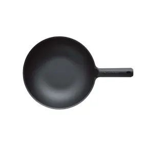 Unilloy Black Japanese Lightweight Cast Iron Wok, 31cm