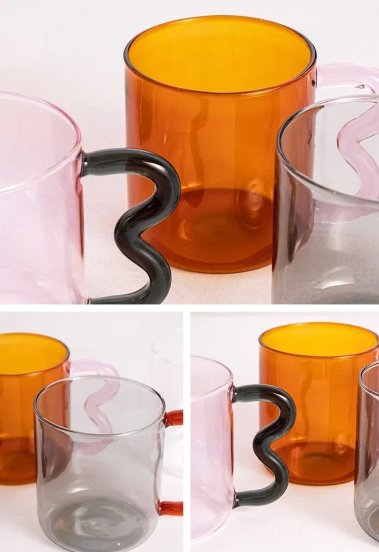 Wavy Handle Glass Mugs