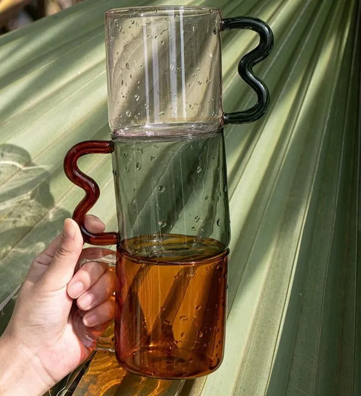 Wavy Handle Glass Mugs