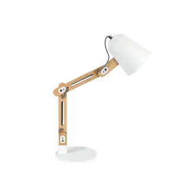 White & Wood Modern Desk Lamp