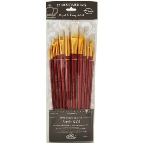 White Bristle Long Handle Value Pack Brush Set 12/Pkg