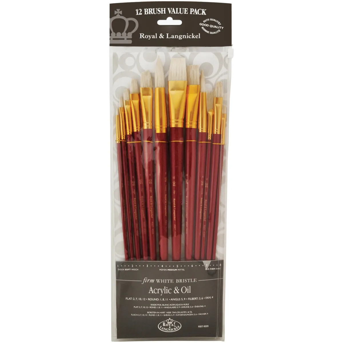 White Bristle Long Handle Value Pack Brush Set 12/Pkg